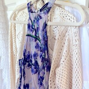 VARUN BAHL Floral Halter Dress with Crochet Cardigan